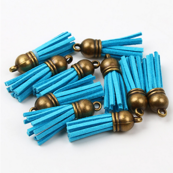 Miniatura: 38 mm - 2 pompons - gland - tassel à franges en suédine