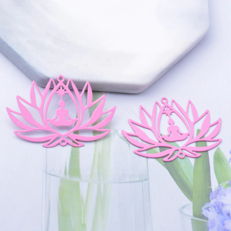 Miniatura: 2 estampes fleur de lotus - 38 x 25 mm - 11 coloris - laiton