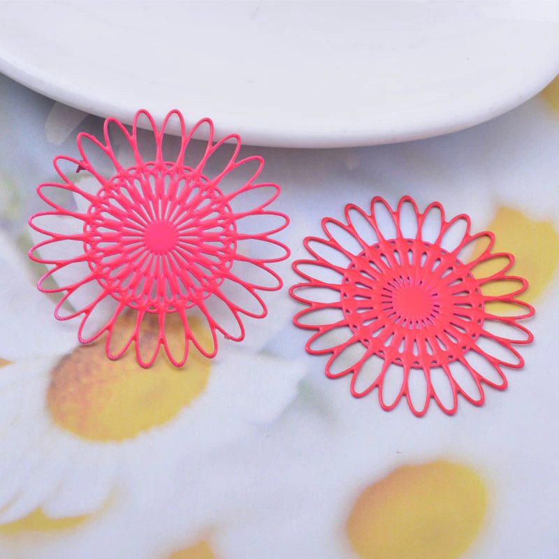 Miniatura: 2 estampes fleurs de tournesol -  38 mm -  laiton -  10 coloris