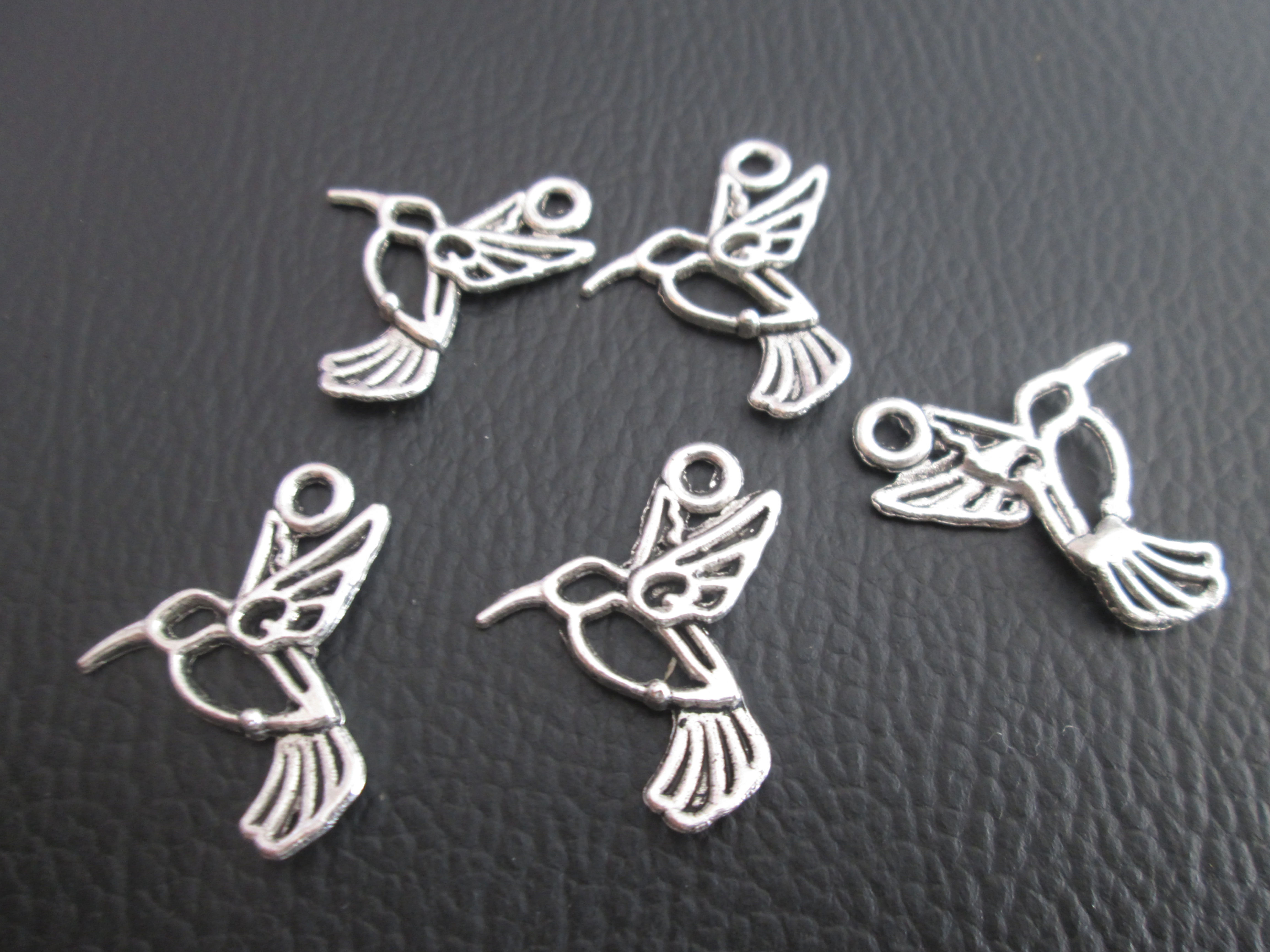 hummingbird charms - bird charm - silver metal - 23 x 19 mm