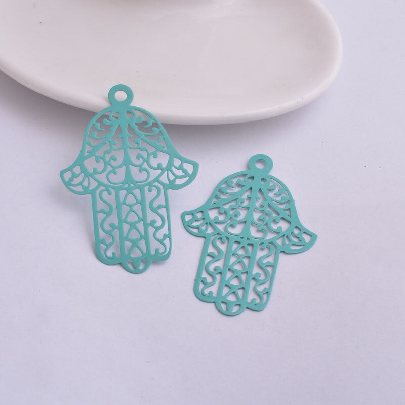 Miniatura: 2 estampes Hamsa - Main de Fatma - 54 x 37 mm - laiton peint - 9 coloris