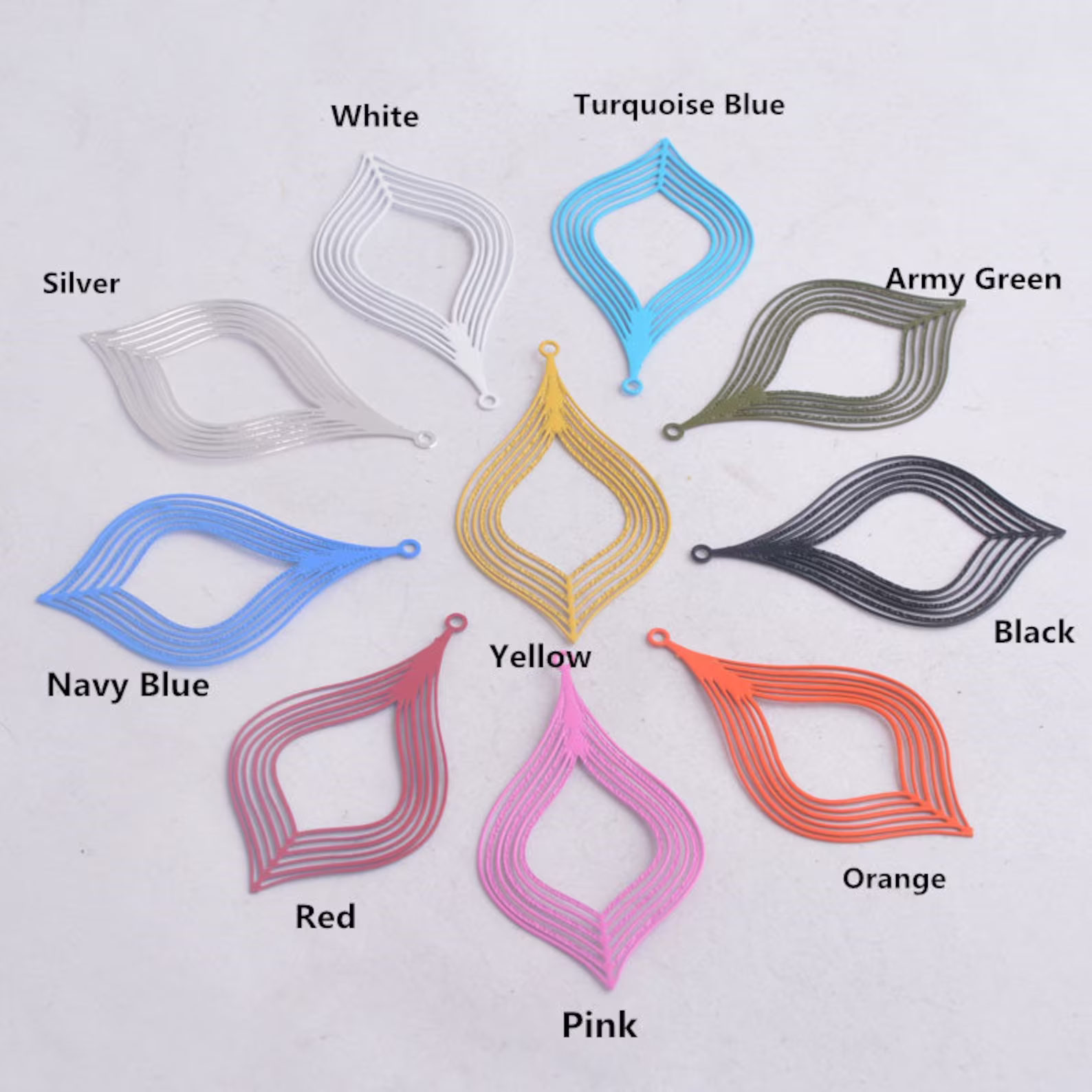 2 filigree drop prints - 39 x 22 mm - brass - 13 colors au