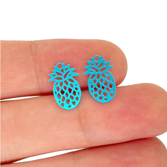 Miniature : 4 estampes ananas - 14 x 9 mm - acier inoxydable coloré  - 14 coloris