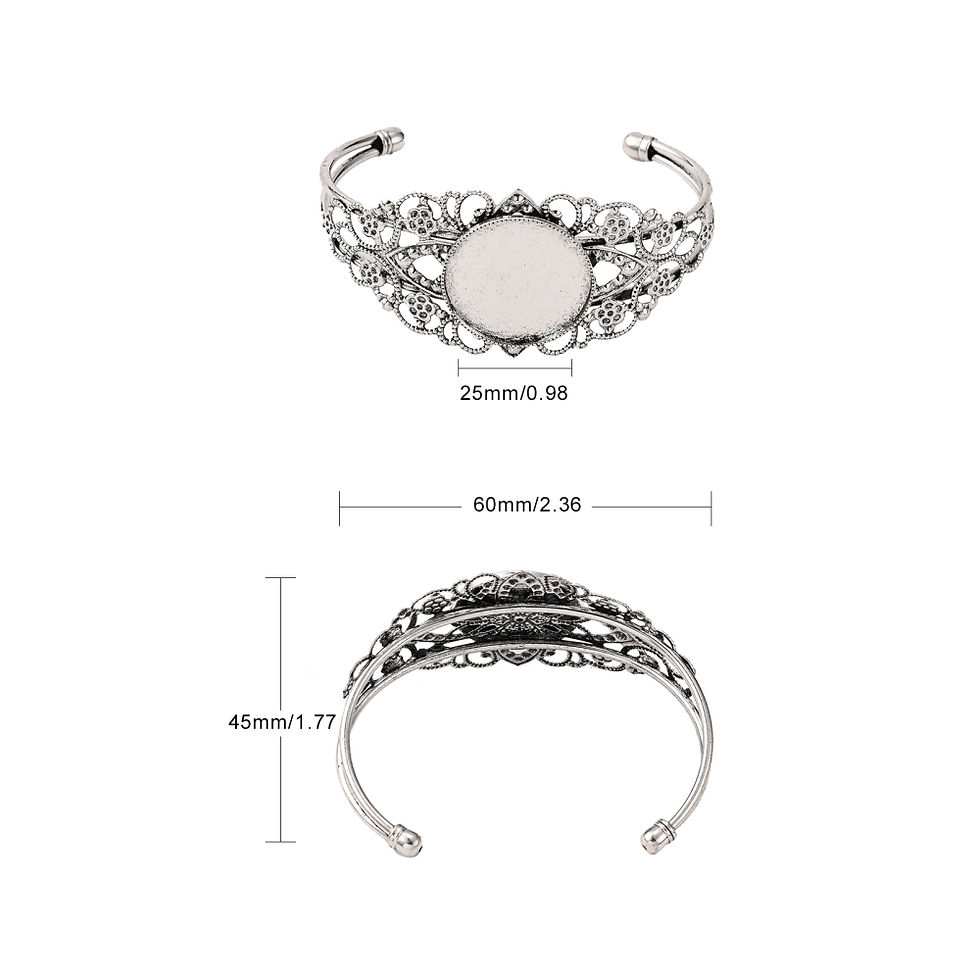 Thumbnail: 25 mm - bracelet escalve filigrane - support jonc -  argent antique - laiton