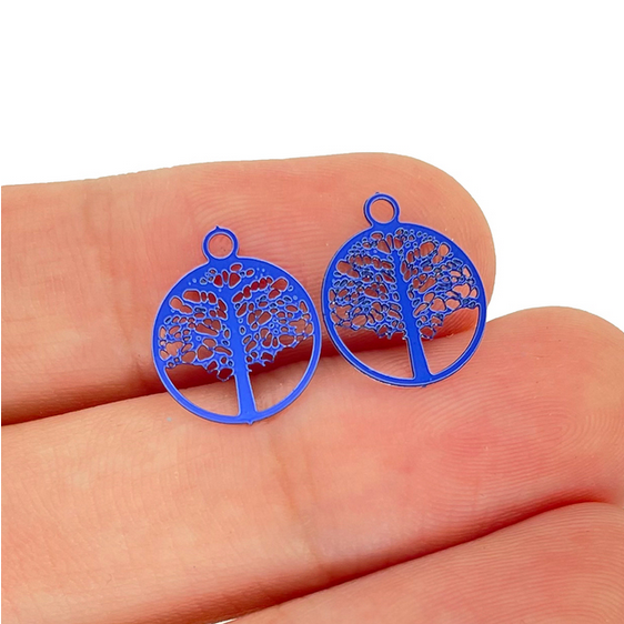 Miniature : 4 estampes arbre de vie - 14 x 12 mm - acier coloré  - 15 coloris