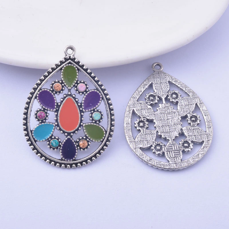 Thumbnail: 2 enamelled earring supports - copper metal - 39 x 29 mm
