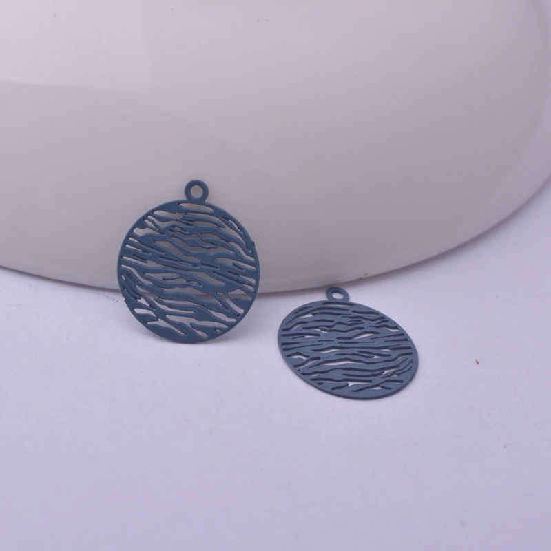 Miniatura: 4 estampes rondes zébrées - 15 x 13 mm  - laiton -  10 coloris