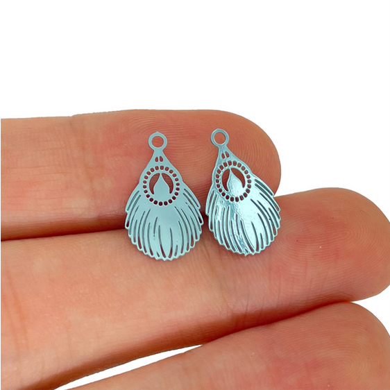 Miniatura: 4 estampes plumes de paon - 17 x 10 mm - acier inoxydable coloré  - 14 coloris
