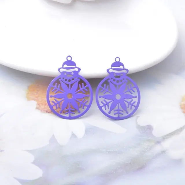 Thumbnail: 2 estampes boule de noël flocon - 30 x 22 mm - laiton - 10 coloris
