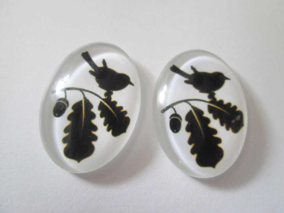 Miniature : 25 x 18  mm - 2 cabochons verre impression oiseaux  - 12 modèles