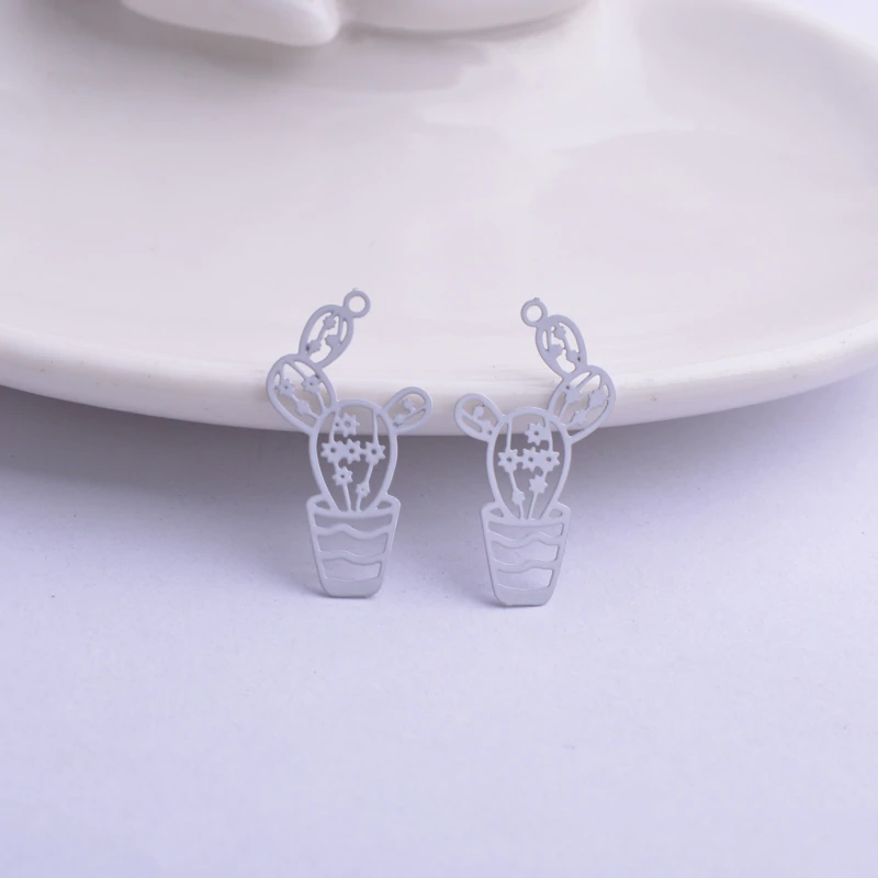 Miniatura: 4 estampes fleurs - pot cactus  - 23 x 12 mm - laiton - 10 coloris au choix