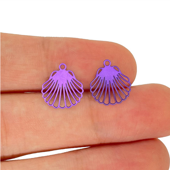 Miniature : 4 estampes coquillages - 12 x 13 mm - acier inoxydable coloré  - 16 coloris