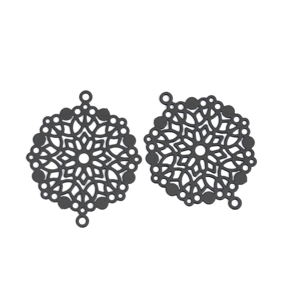 Miniature : 4 estampes rondes - 28 x 23 mm - connecteurs - laiton -  5 coloris