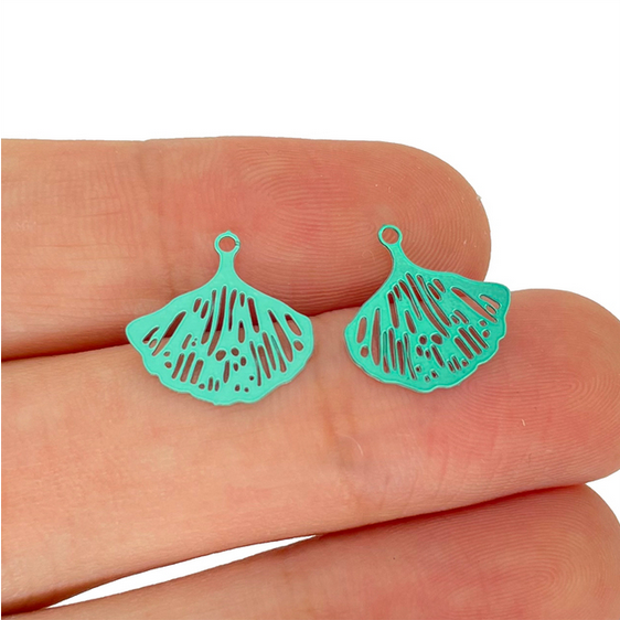 Miniature : 4 estampes feuille ginkgo - 14 x 13 mm - acier inoxydable coloré  - 14 coloris