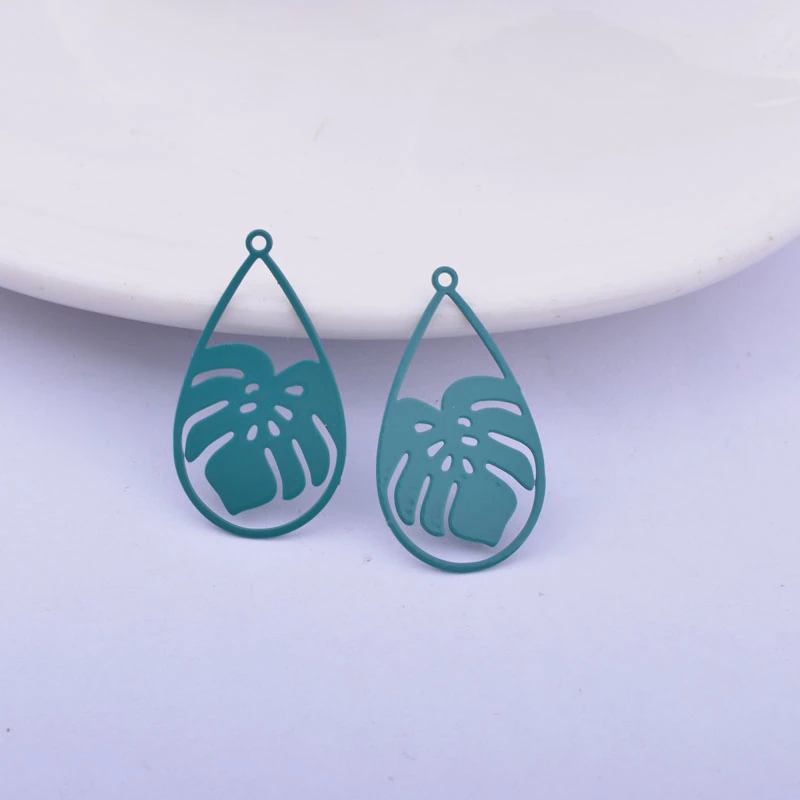 Miniature : 2 estampes gouttes feuilles monstéra - 27 x 15 mm - laiton -  11 coloris