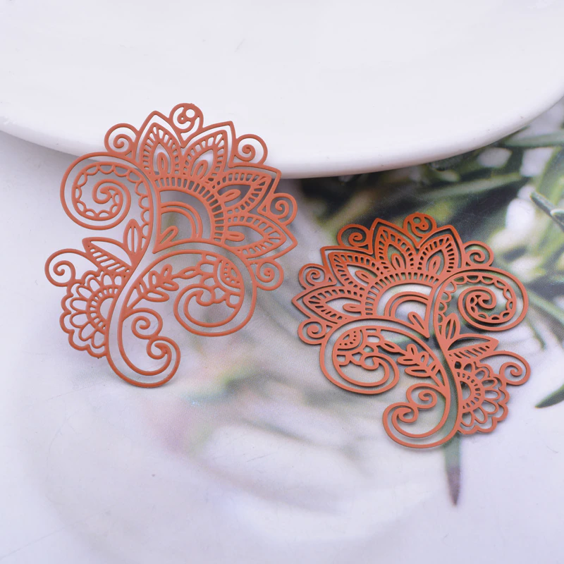Miniature : 2 estampes gouttes arabesques feuilles - 40 x 33 mm - 11 coloris -  laiton