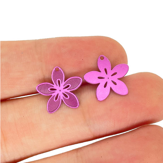 Thumbnail: 4 flower prints - 14 x 14 mm - colored stainless steel - 14