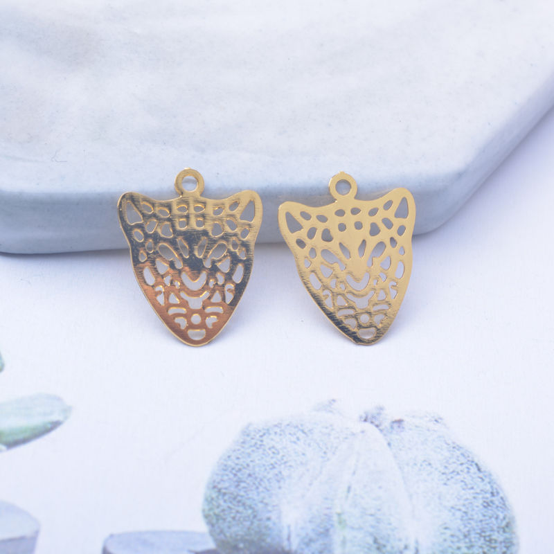Miniature : 4 estampes tête de léopard - 15 x 12 mm - 12 coloris - laiton