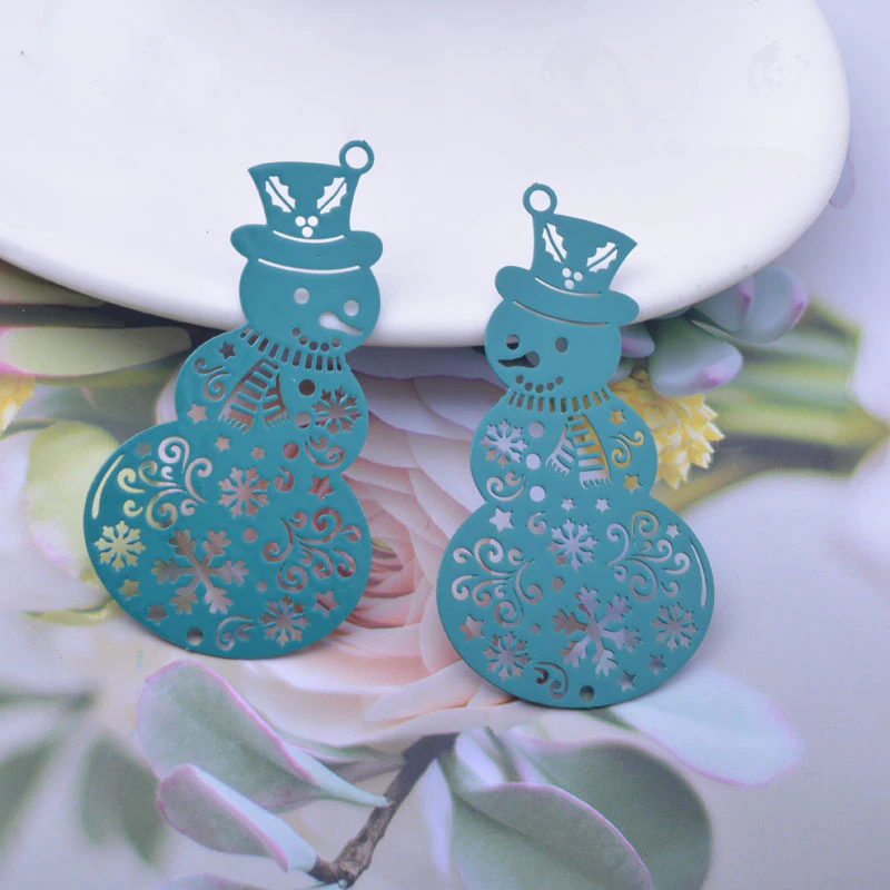 Miniature : 2 estampes bonhomme de neige  - 52 x 28 mm - 10 coloris - laiton
