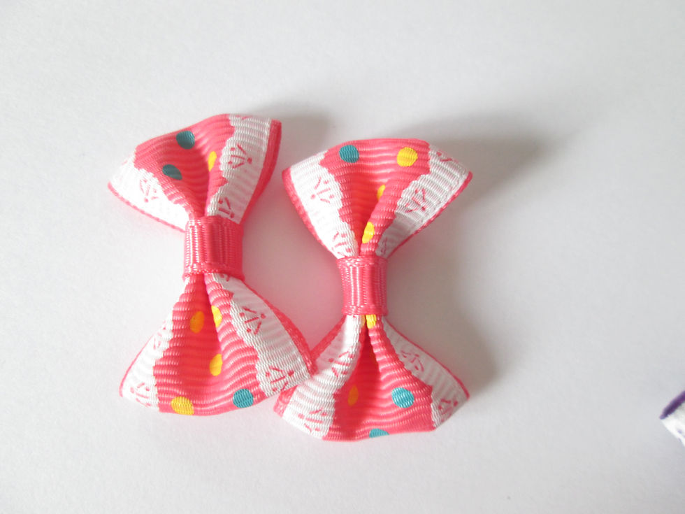 Miniature : 2 noeuds pois et dentelle  - 35 x 25 mm - coton et polyester - 13 coloris