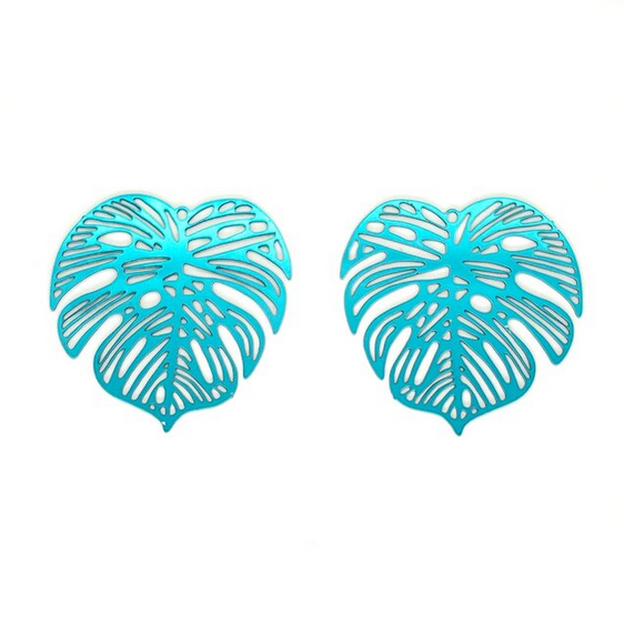 Miniatura: 2 estampes feuilles monstera - 32 mm - acier inoxydable coloré  - 14 coloris