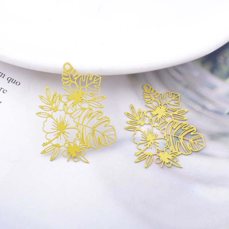 Miniatura: 2 estampes fleurs exotiques - 30 x 25 mm - 12 coloris - laiton
