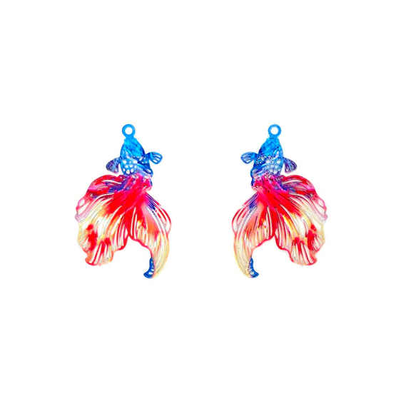 Miniatura: 2 estampes carpes koï multicolores - 26 x 17mm - laiton - 4 coloris