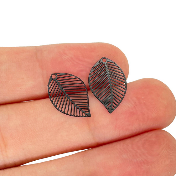 Thumbnail: 4 leaf prints - 17 x 11 mm - colored stainless steel - 14