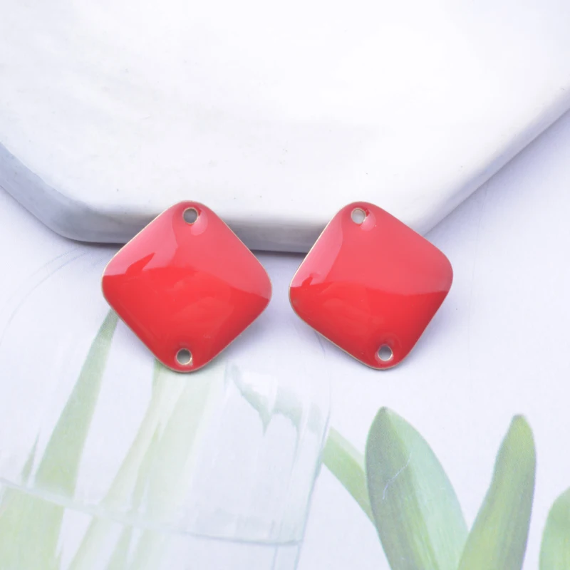 Miniature : 2 sequins émaillés carré - 18 x 18 mm - connecteur émaillé - 8 coloris