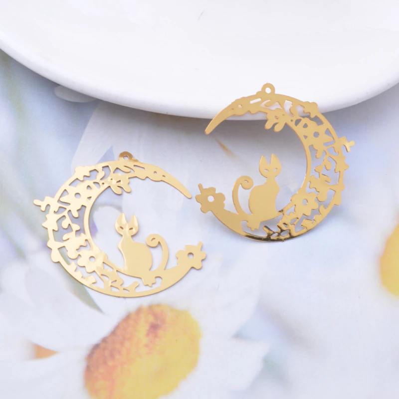 Miniatura: 2 estampes chat sur son croissant de lune - 35 x 32 mm - 9 coloris - laito