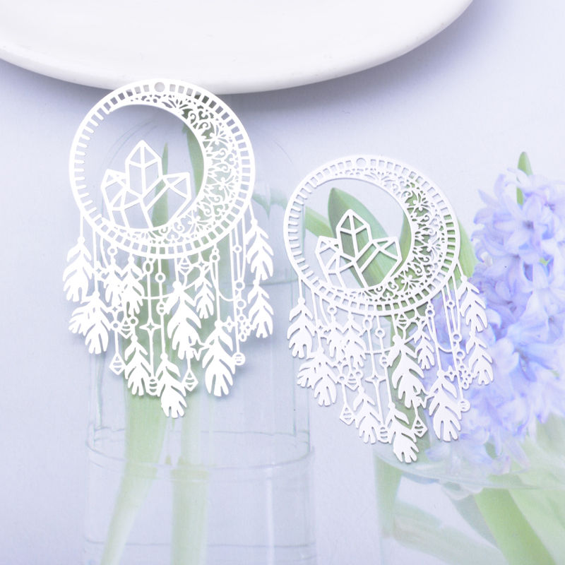 Miniature : 2 estampes attrape rêves et cristal - 58 x 35 mm - 10 coloris - laiton