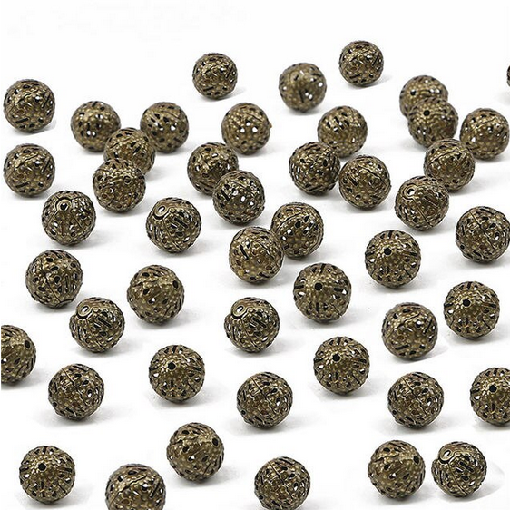 Miniatura: 4 mm -  perles rondes filigranes en metal - 6 coloris