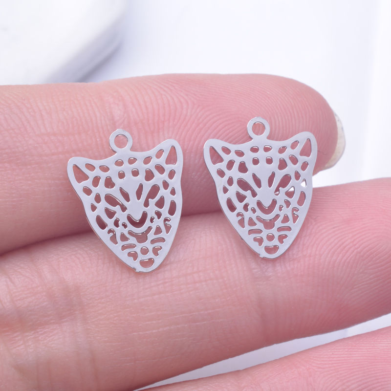 Miniatura: 4 estampes tête de léopard - 15 x 12 mm - 12 coloris - laiton