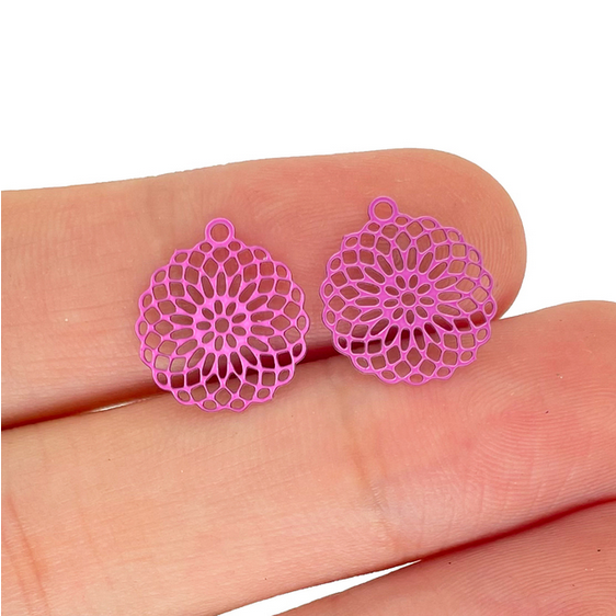 Miniature : 4 estampes rosaces  - 15 x 14 mm - acier inoxydable coloré  - 15 coloris