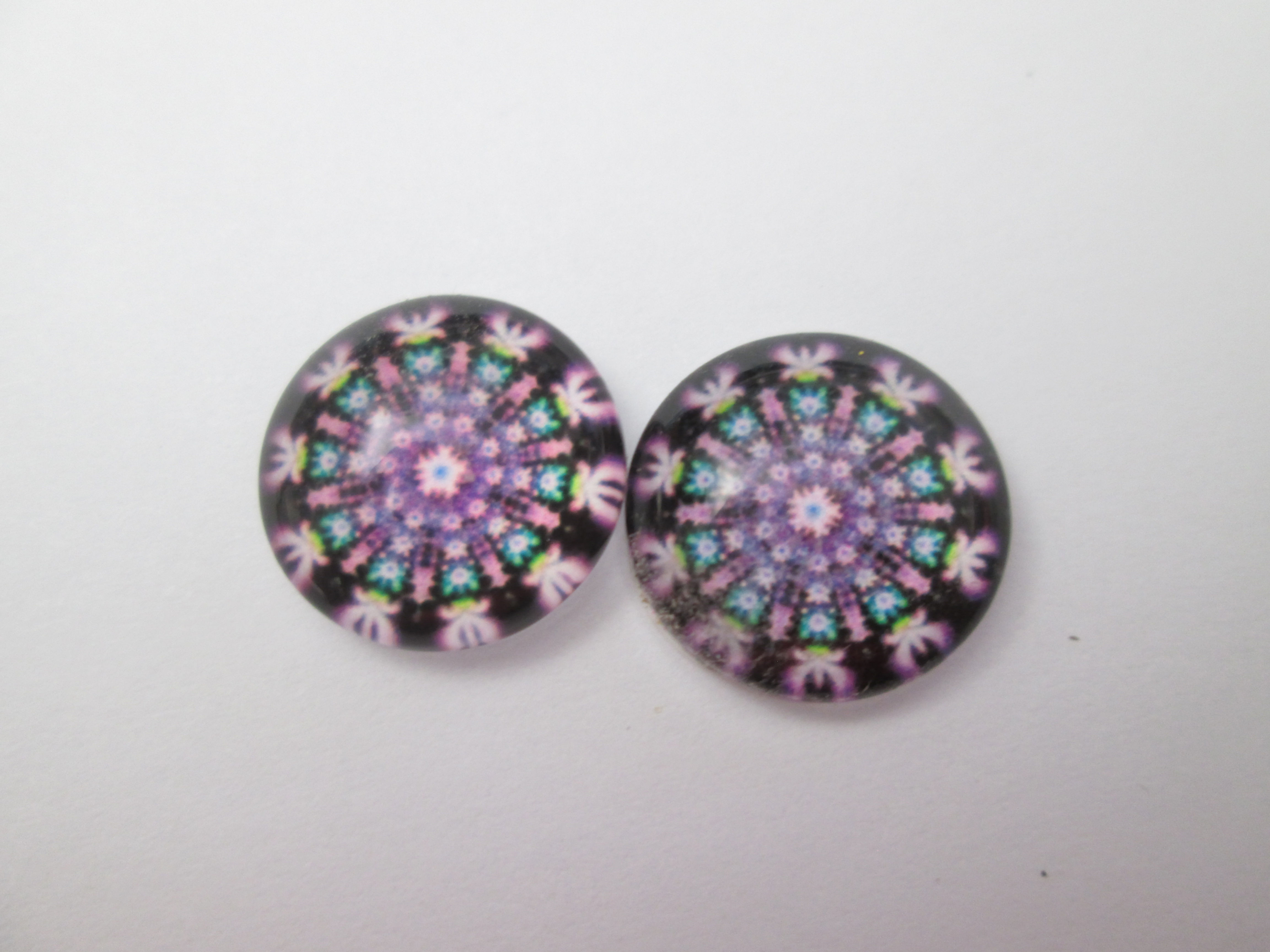 14  mm - 2 cabochons fractales - verre imprimé