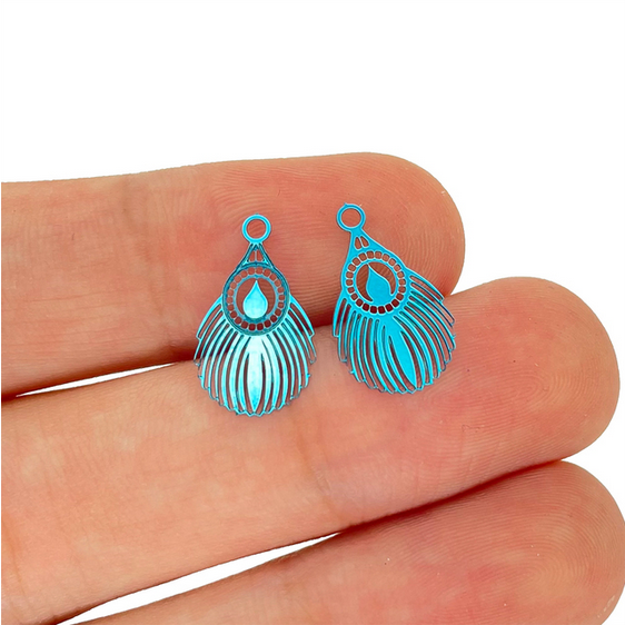 Thumbnail: 4 peacock feather prints - 17 x 10 mm - colored stainless steel - 14 colors
