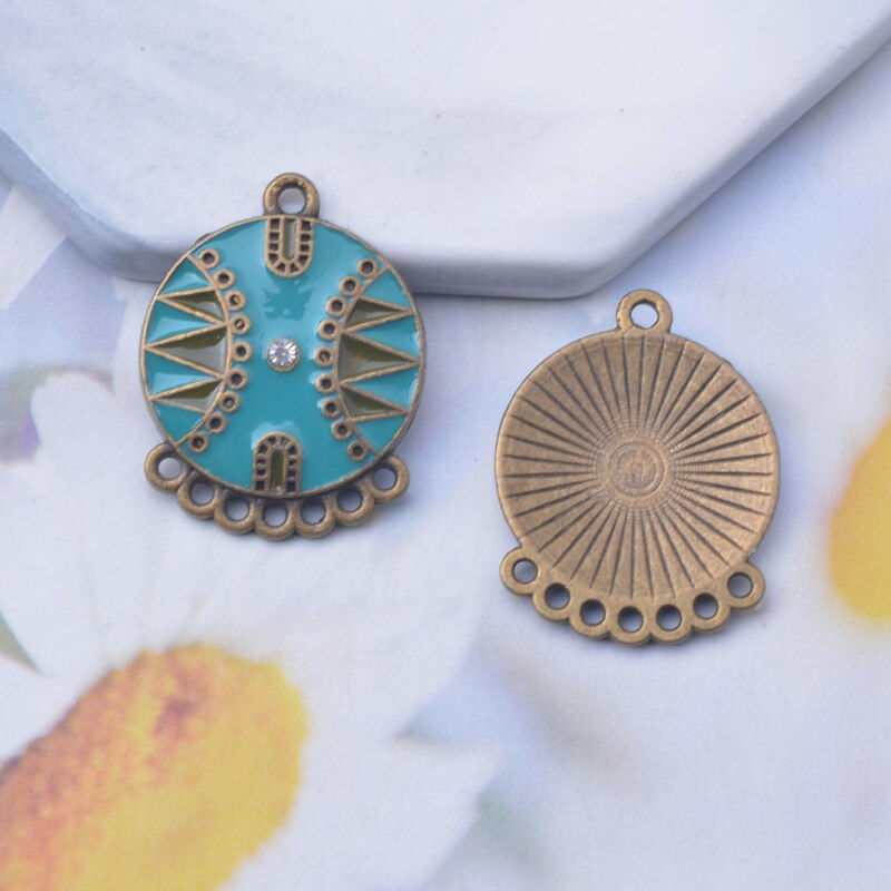 Thumbnail: 2 enamelled earring supports - 28 x 21 mm - bronze metal