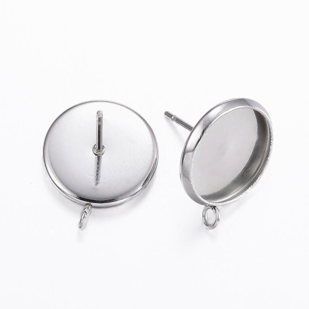 14 mm - clous d'oreilles à boucles - pour cabochon de 14 mm - argenté mat