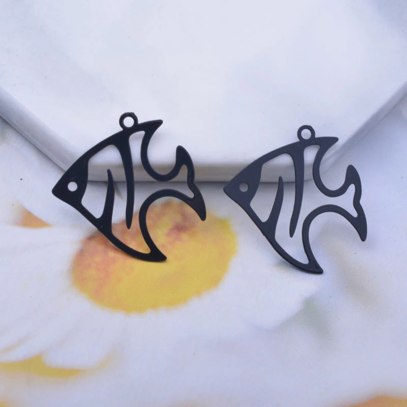 Miniature : 2 estampes poisson exotique - 24 x 22 mm - 10 coloris - laiton