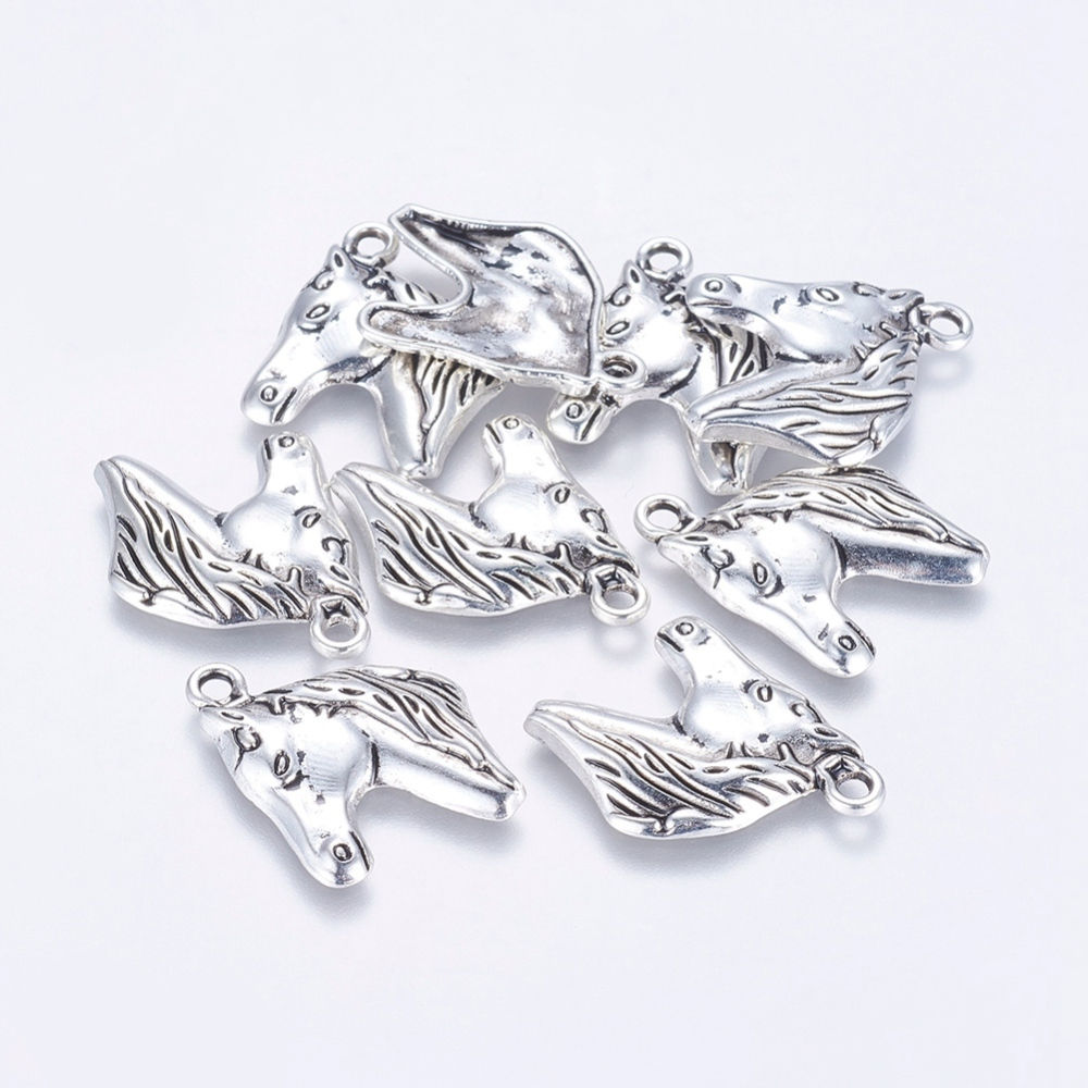 horse head charms - silver metal - 29 x 23 mm