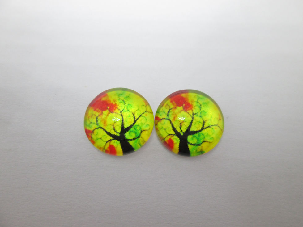 Miniature : 12  mm - 2 cabochons verre arbre de vie - 12 modèles