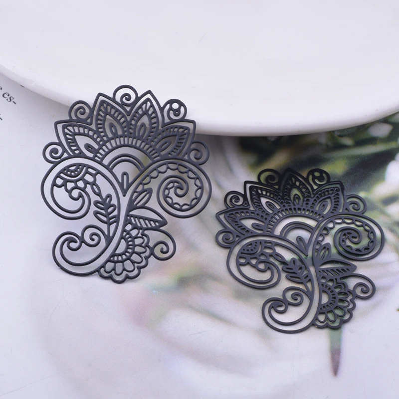 Miniature : 2 estampes gouttes arabesques feuilles - 40 x 33 mm - 11 coloris -  laiton