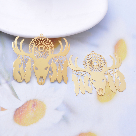 Miniatura: 2 estampes attrape rêves taureau - 45 x 40 mm - laiton - 9 coloris