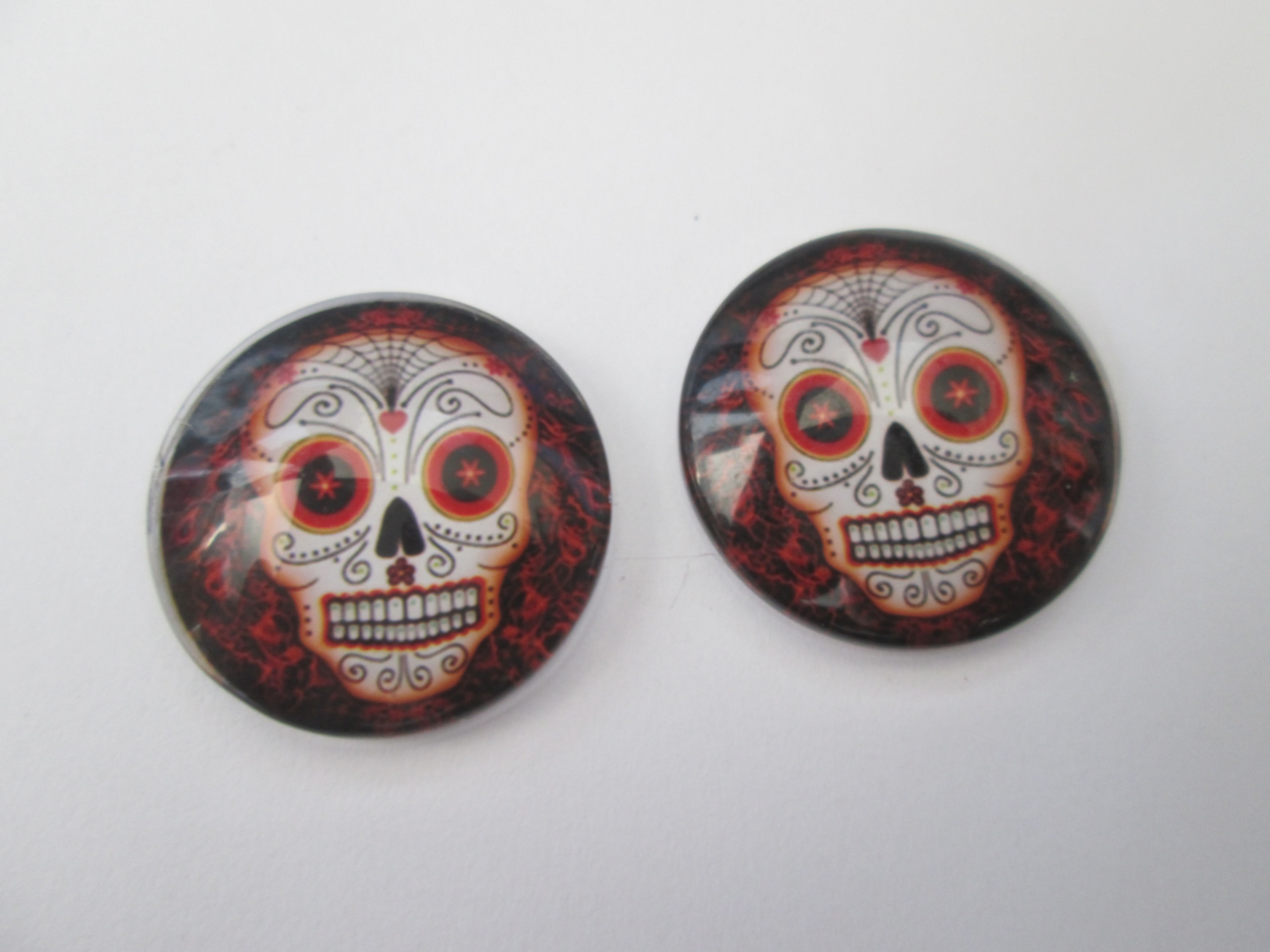 2 cabochons ronds calaveras mexicain - 20 mm - verre imprimé