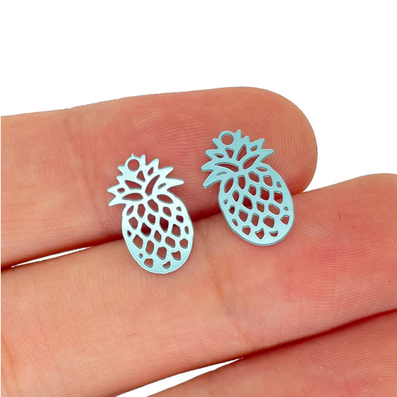 Miniature : 4 estampes ananas - 14 x 9 mm - acier inoxydable coloré  - 14 coloris