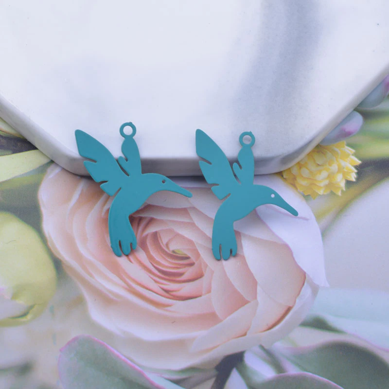 Miniatura: 2 estampes colibri - 23 x 20 mm - 10 coloris - laiton