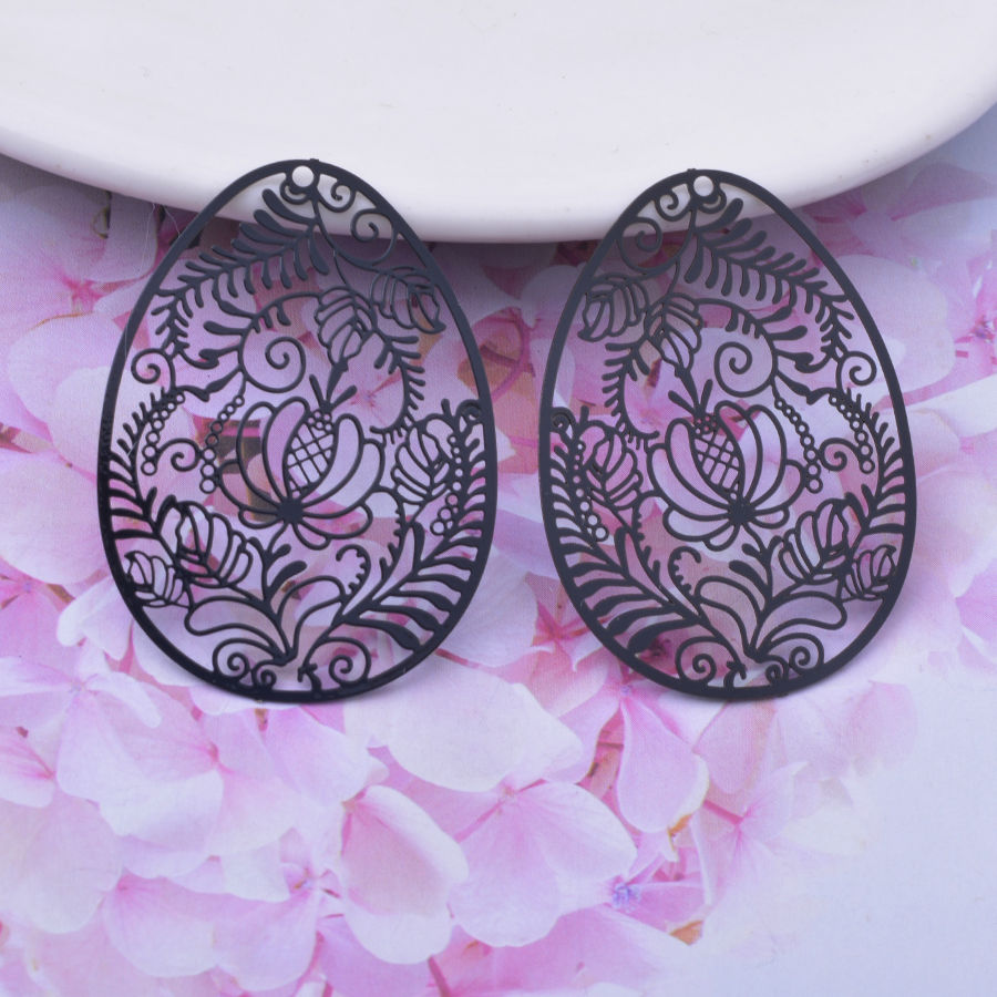 Miniatura: 2 estampes ovales motifs feuilles - 40 x 29 mm - 10 coloris - laiton