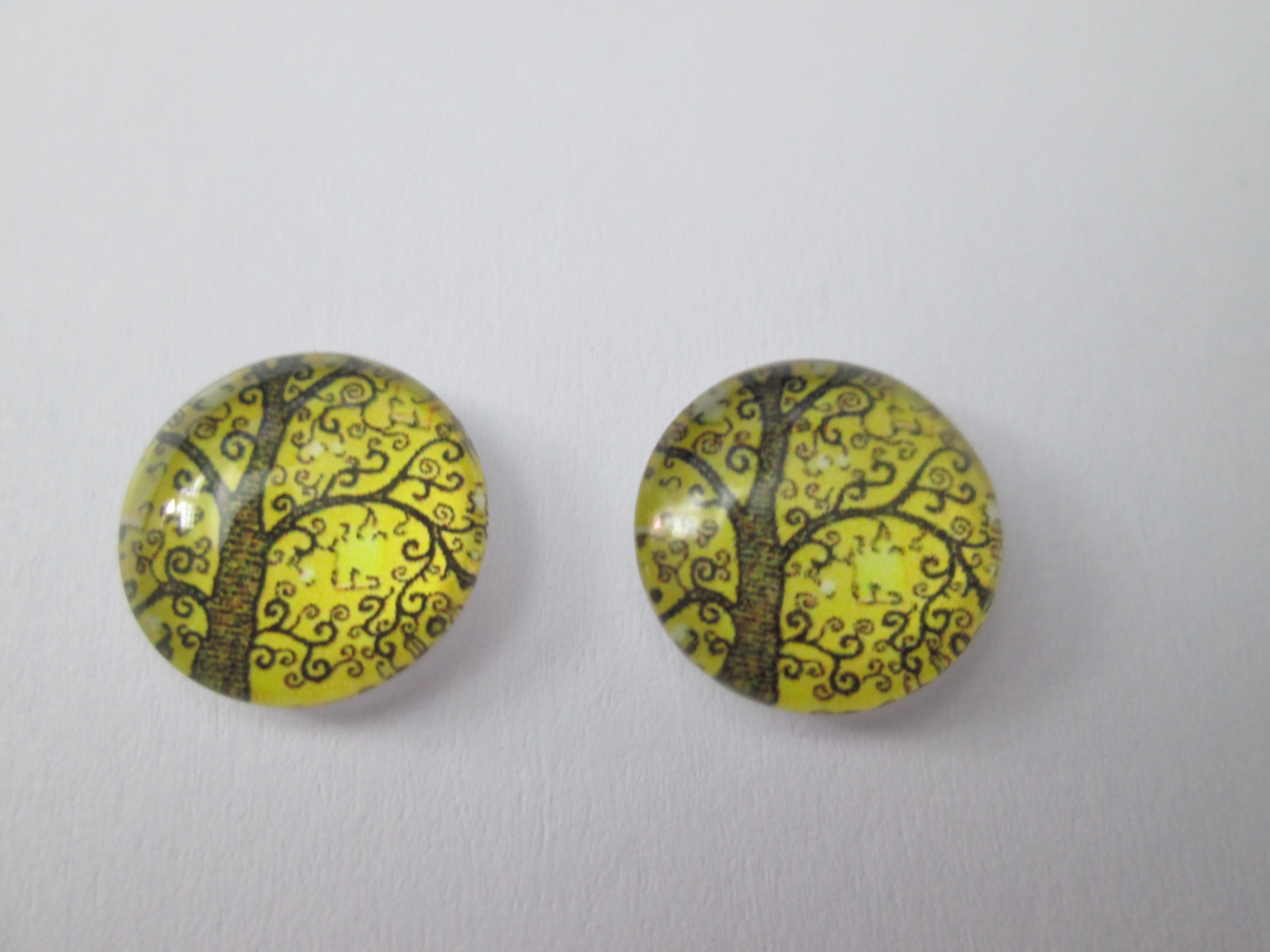 12  mm - 2 cabochons arbre de vie - verre imprimé