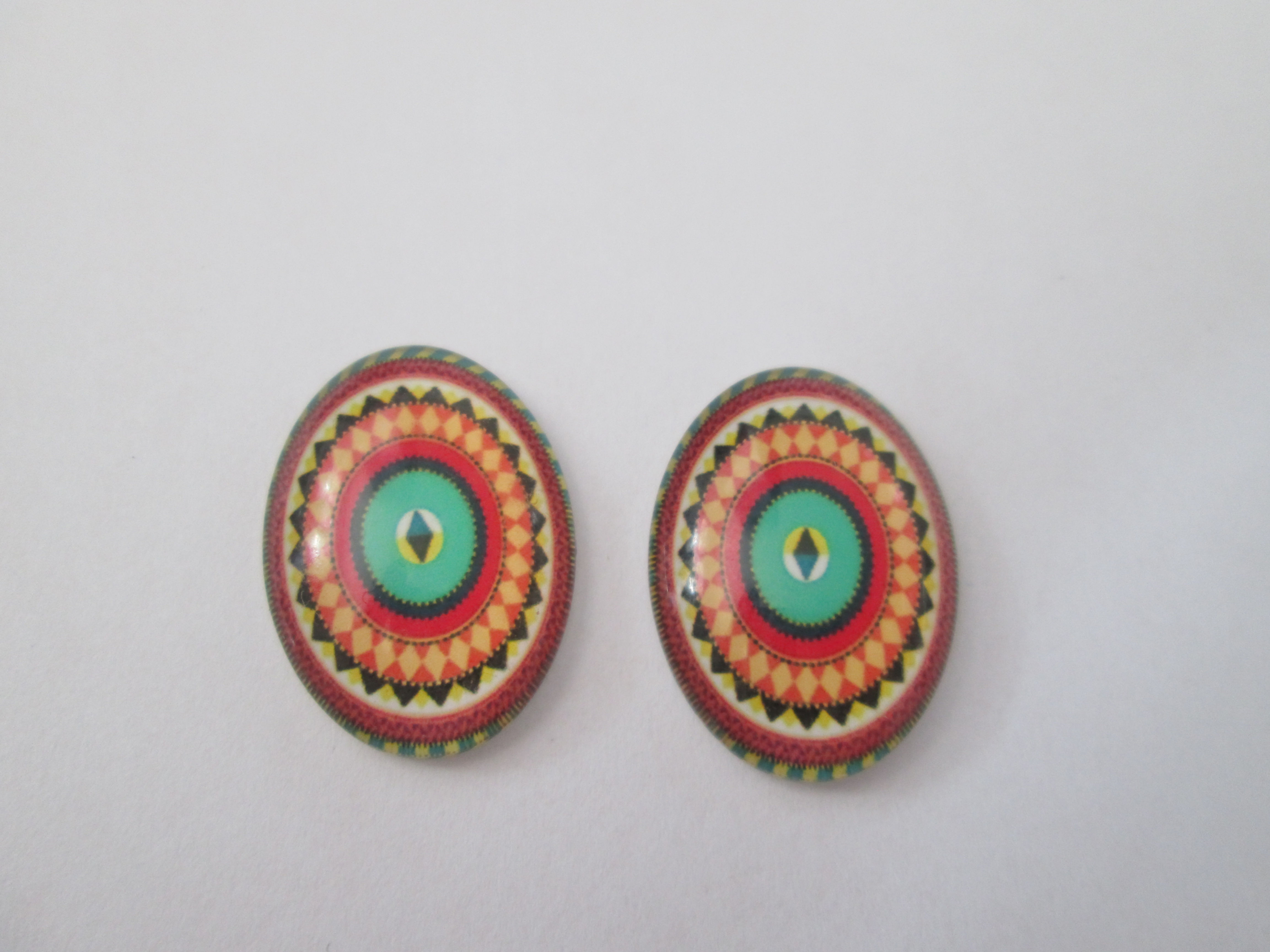 25 x 18 mm - 2 cabochons motif géométrique  - verre imprimé