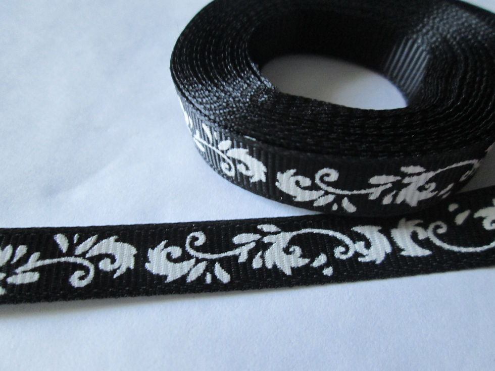 Miniature : ruban gros grain - 10 mm - motif feuillage - polyester